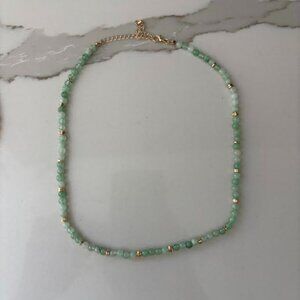 Green and Gold Beaded Necklace 16" L